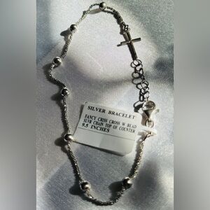 Sterling Silver beaded bracelet with cross. NWT